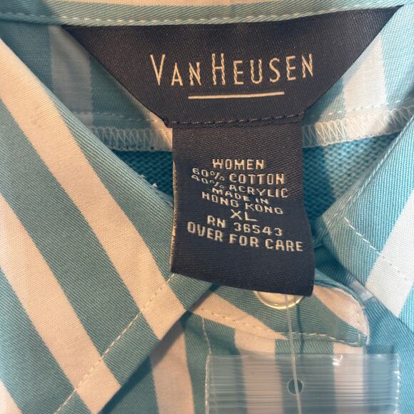 Van Heusen V-Neck Layered Sweater Shirt XL Built In Striped Collar Preppy NWT - Picture 4 of 7